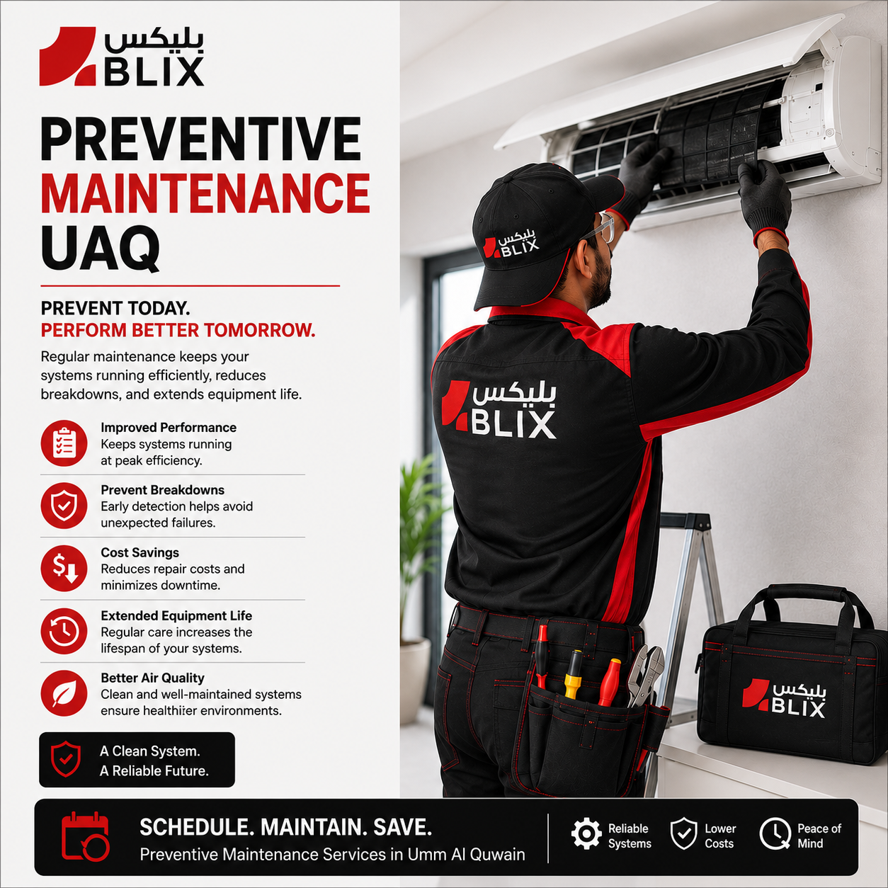 preventive maintenance UAQ technician inspecting HVAC system