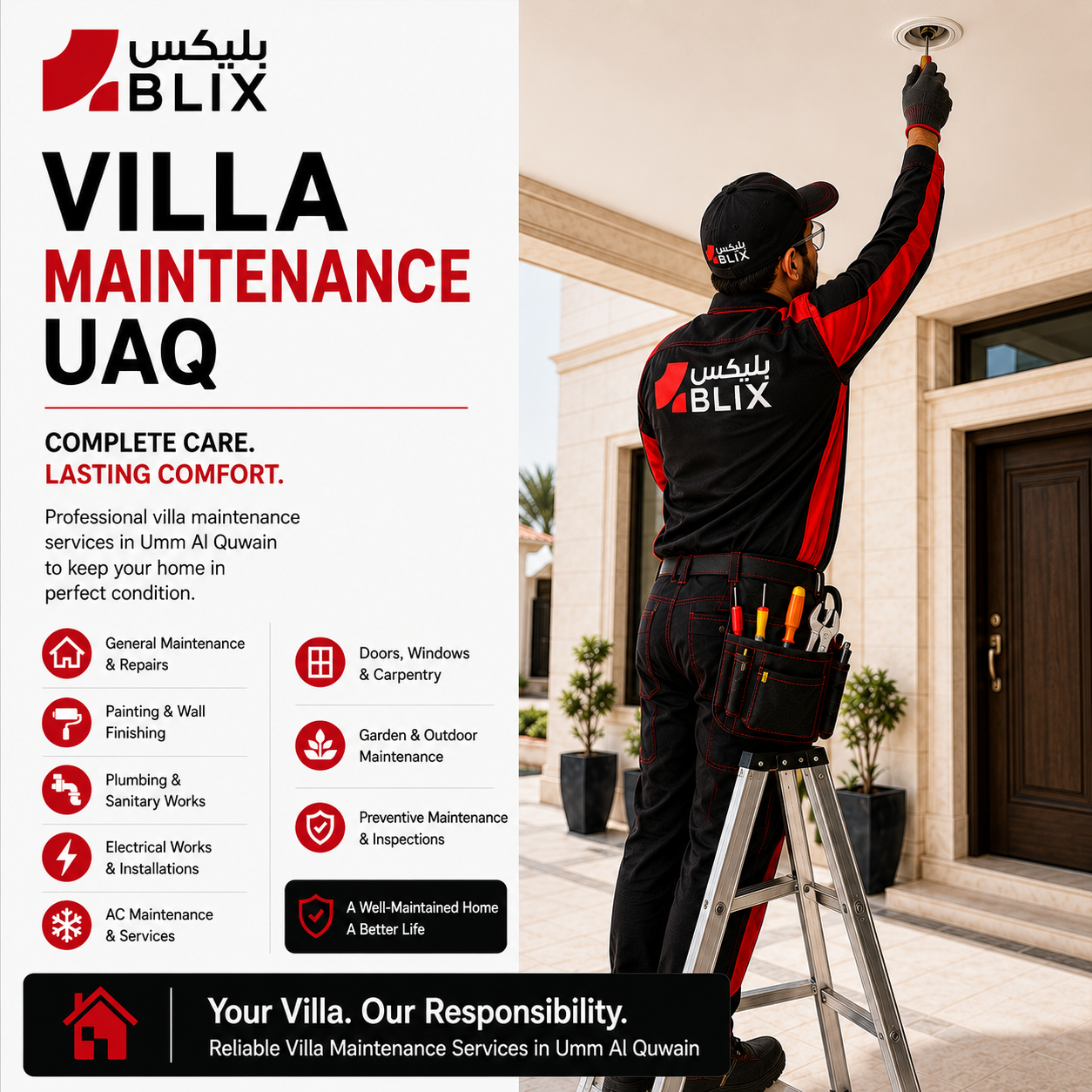 villa maintenance UAQ technician inspecting residential property