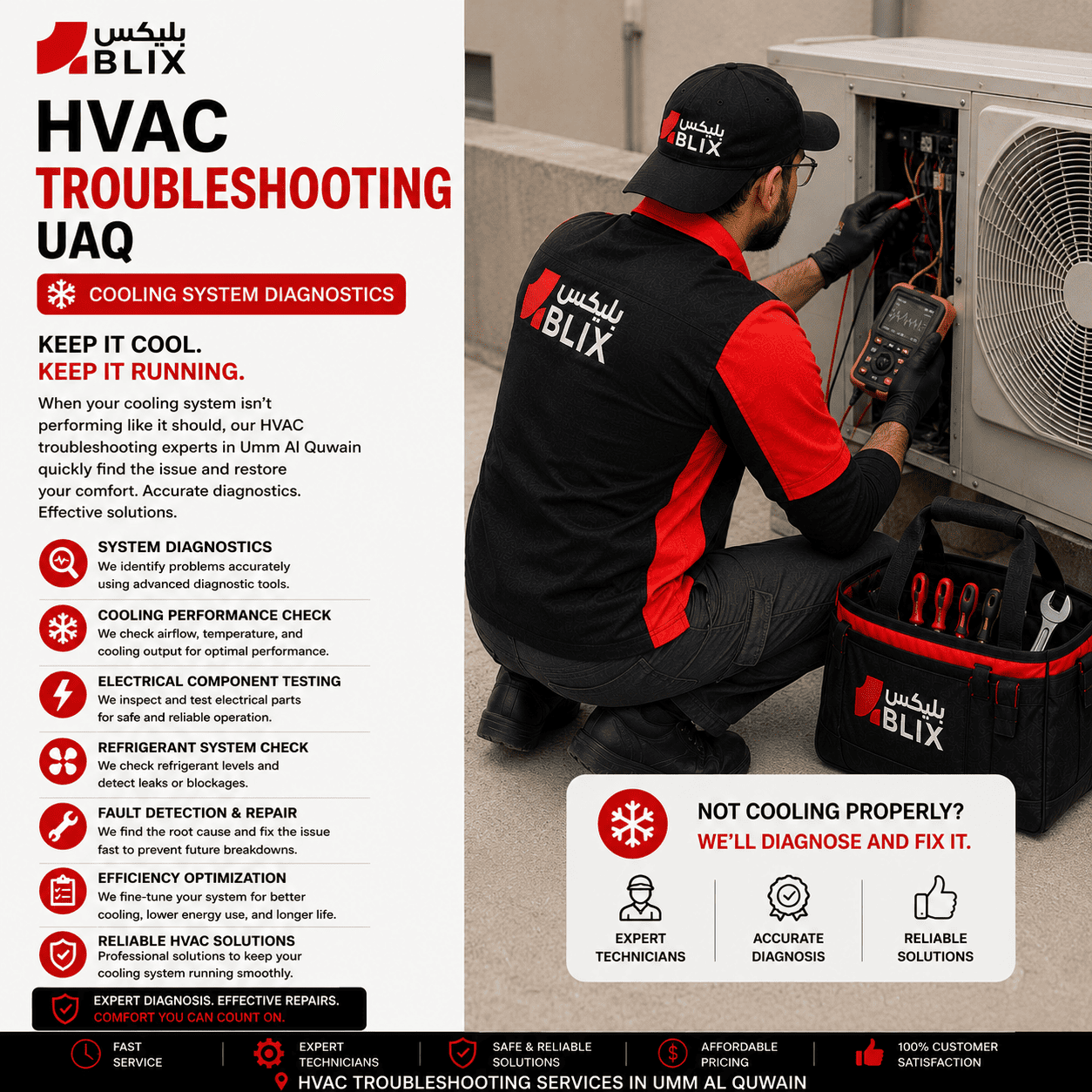 HVAC troubleshooting UAQ technician diagnosing a commercial cooling system in Umm Al Quwain
