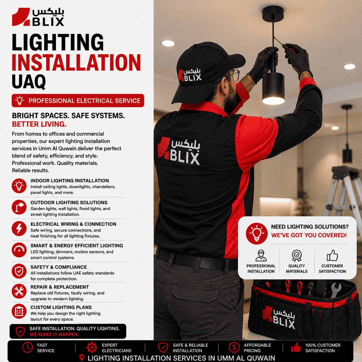 Lighting installation UAQ technician installing modern LED ceiling lights in a commercial property