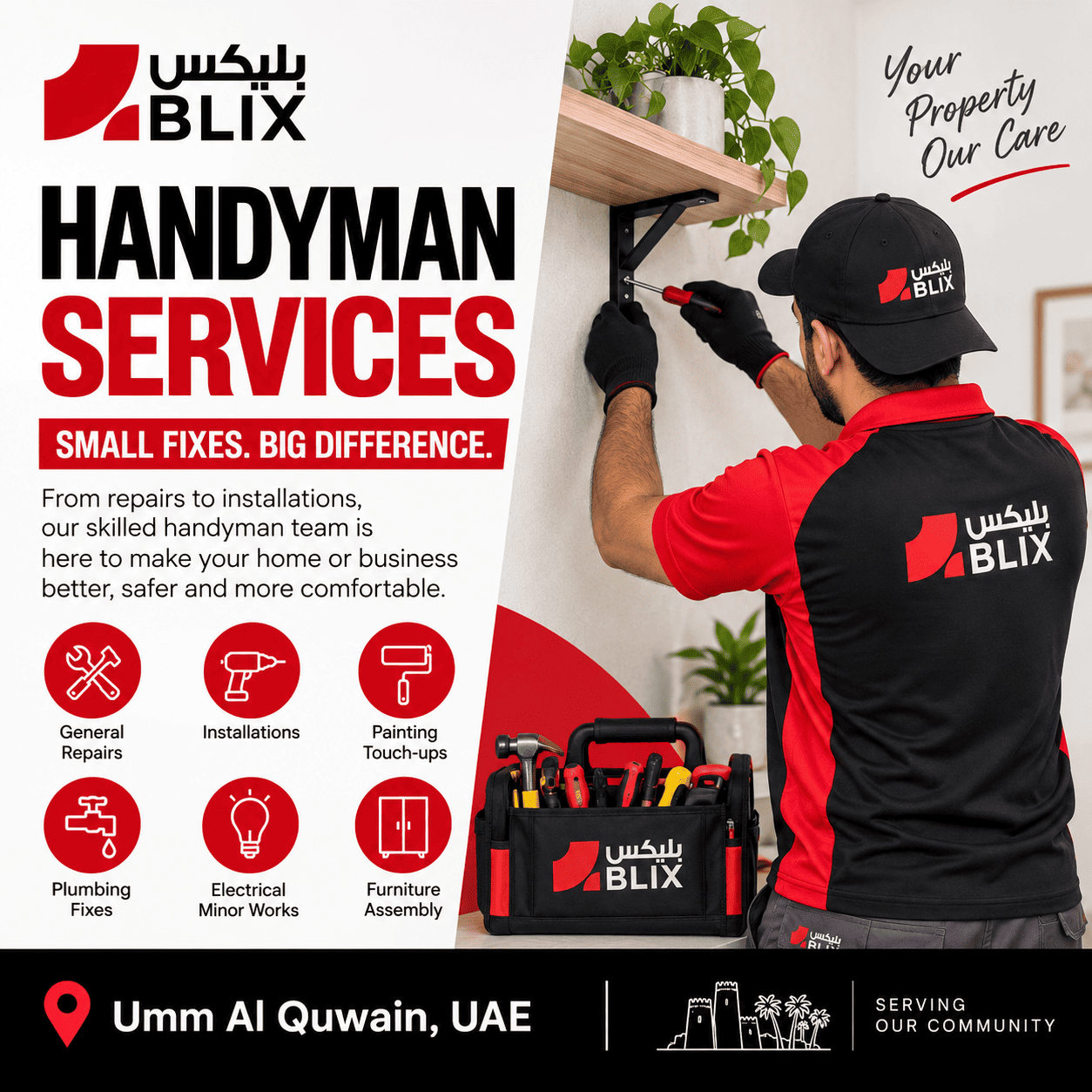Handyman services UAQ technician carrying out property repairs in Umm Al Quwain